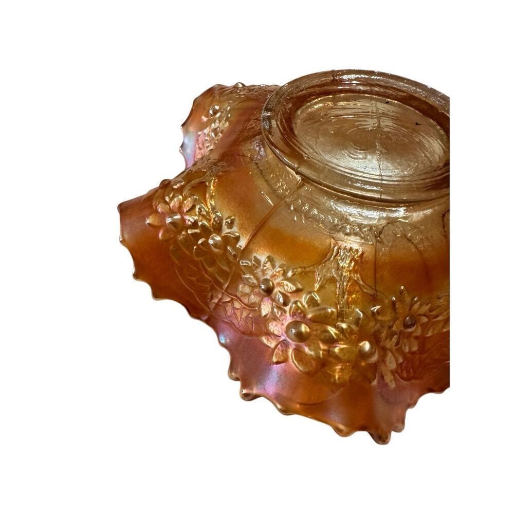 FENTON Sailboat Windmill & Orange Tree Carnival Glass Ruffled Rim Bowl 6.25"W - Picture 7 of 11